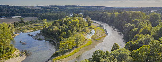 Das Foto zeigt das Projekt "Flusserlebnis Isar", in dessen Rahmen Region in den vergangenen Jahren Teilabschnitte der unteren Isar im Landkreis Dingolfing-Landau renaturiert und dadurch ökologisch aufgewertet wurden.  