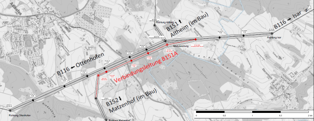 Übersichtskarte mit dem Verlauf der neuen Verbindungsleitung B151A